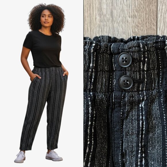 Briggs Linen Blend Wide Leg Pull-On Pants with Black and White Stripes Size XL - Picture 1 of 10